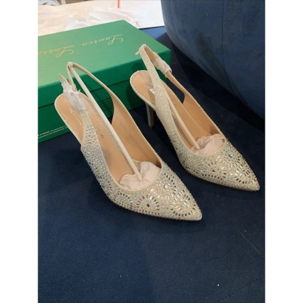 Lauren Lorraine Rachel Women's‎ Size 8 Rhinestone Slingback Heels Pumps NEW
